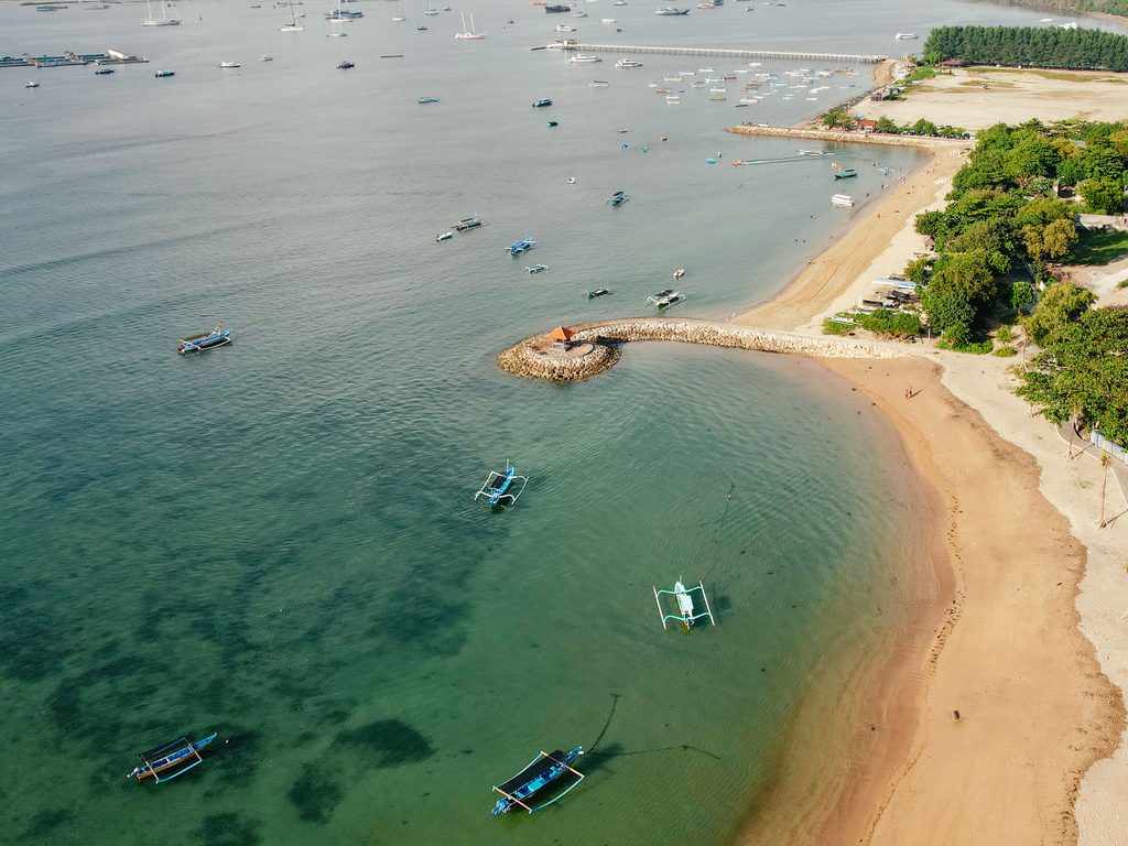 White sand beach with turquoise water in Bali, Indonesia