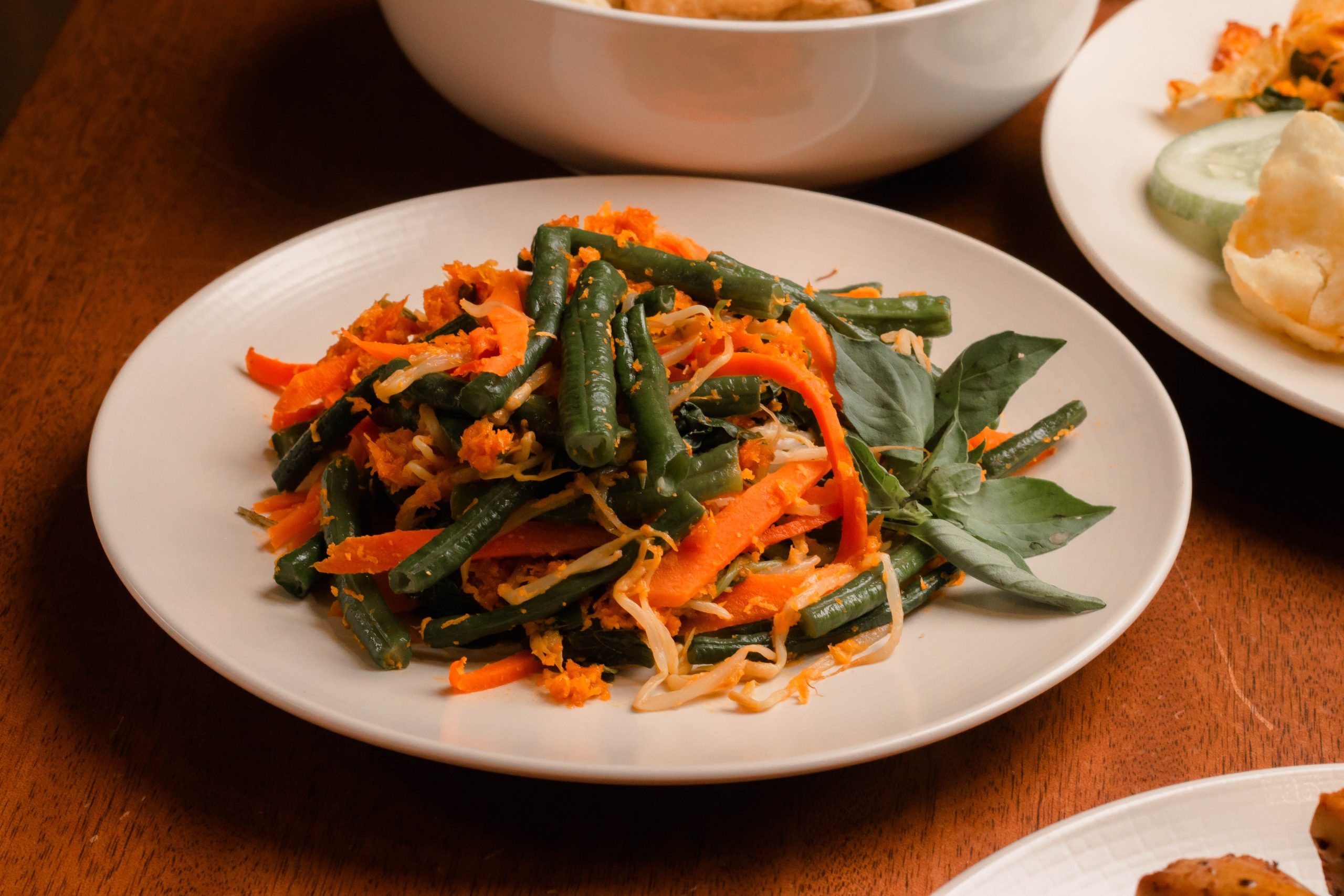 Traditional Balinese lawar made with chopped vegetables, grated coconut, and herbs.